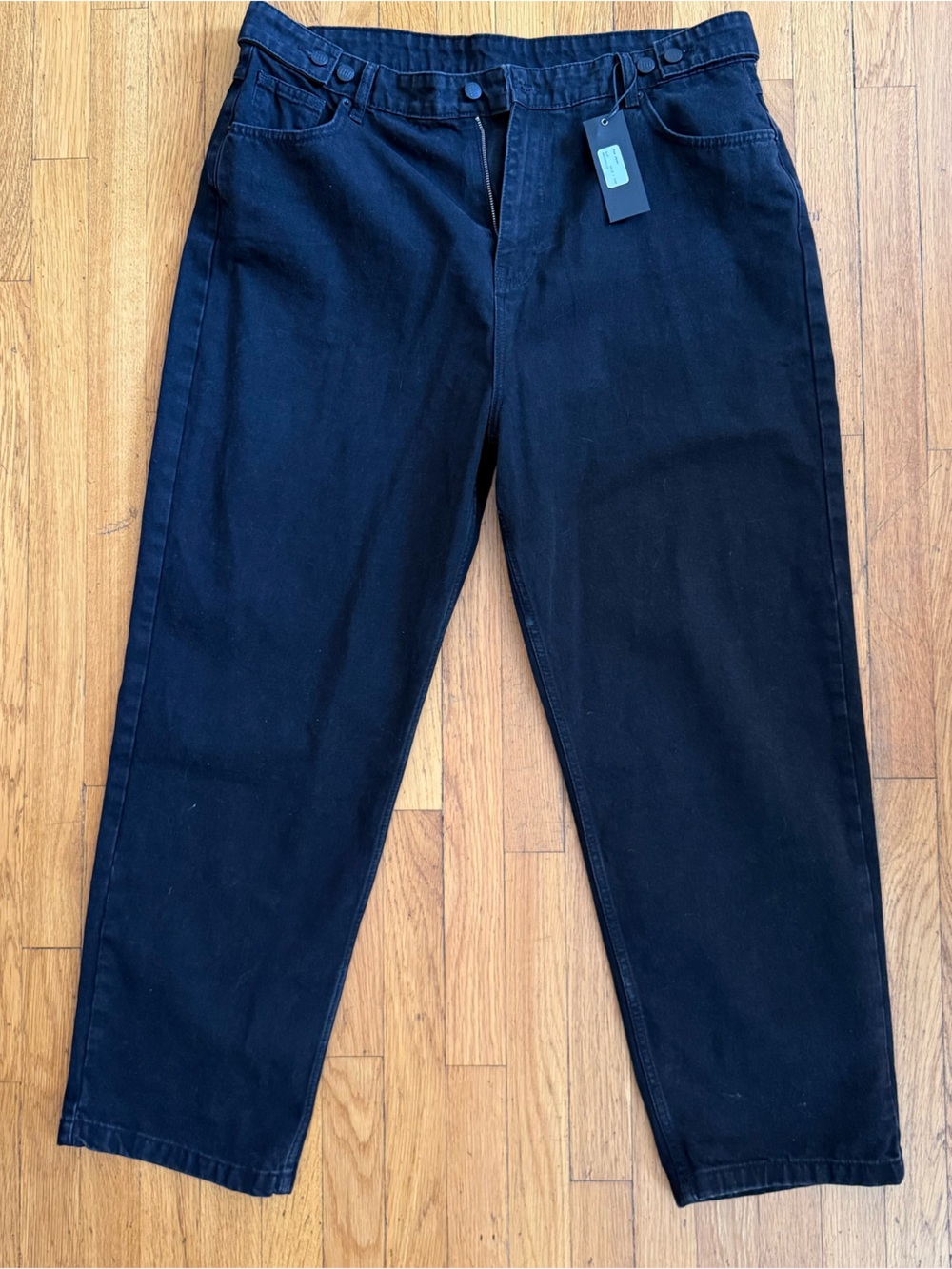 MARY WYATT "The Jean" NWT black wide barrel leg jeans UK18 36 inch waist